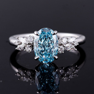 Factory direct k gold cultivation diamond ring women's egg-shaped blue diamond 2 karat ring pigeon egg jewelry wedding ring