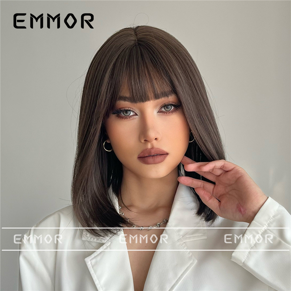 Amazon europeo y americano Comercio exterior Venta caliente peluca alta temperatura seda fibra química Bangs negro Pelo Corto Bobo cabeza cubierta de la cabeza