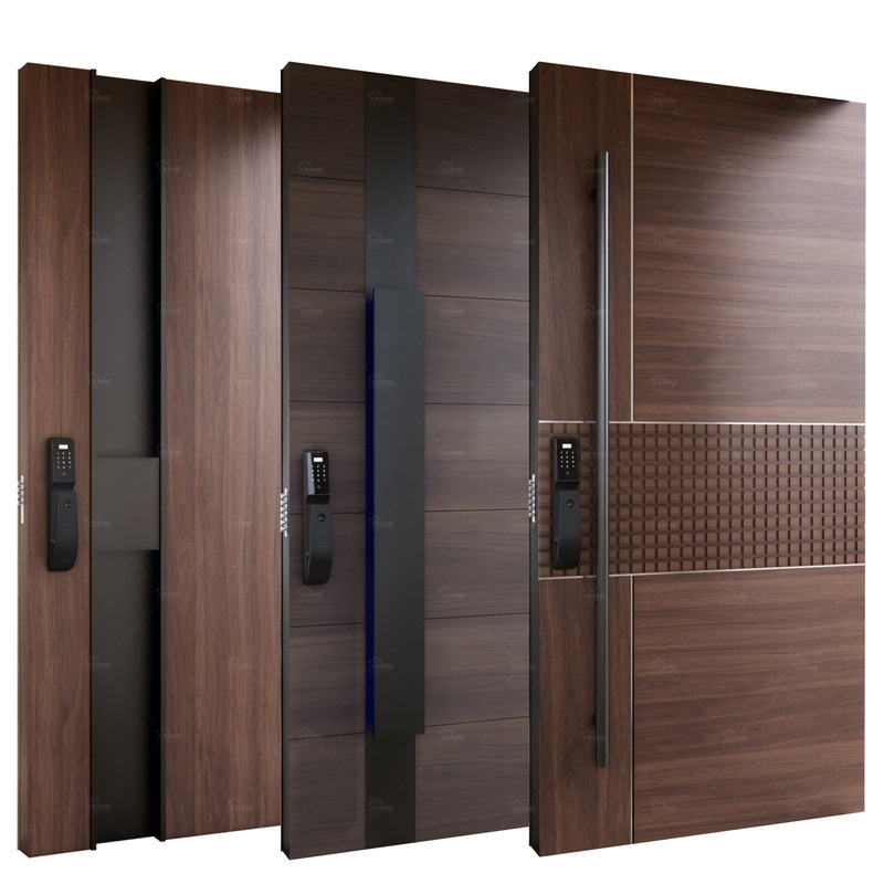 Retro Off-Axis Wooden Door Custom Villa Door High-End Residential Pivot Door Intelligent Security Anti-Theft Entrance Door Exit