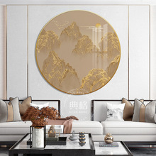 轻奢新中式玄关方形金色装饰画客厅茶室背景墙挂画四式金山壁画