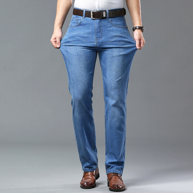 Soft Jeans hombres de cintura media-alta sueltos transpirables negocios Pantalones rectos hombres cómodos slim fit papá de mediana edad Pantalones