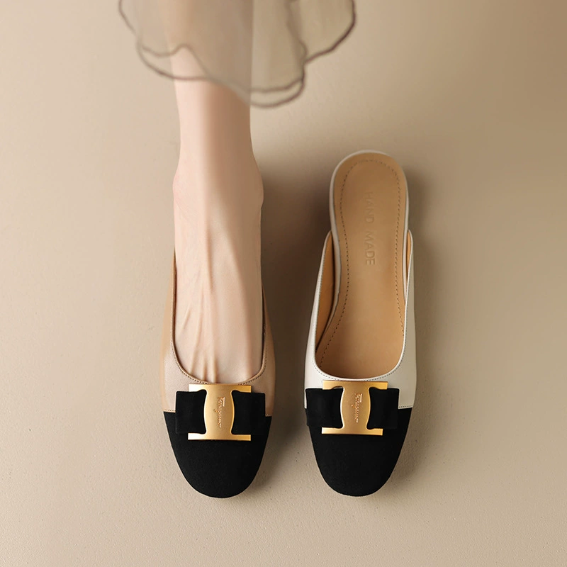 Полушапочки из овчины в стиле Chanel, женская верхняя одежда на плоской подошве, весенне-летние сандалии с металлической пряжкой, обувь Мюллера, полуобувь