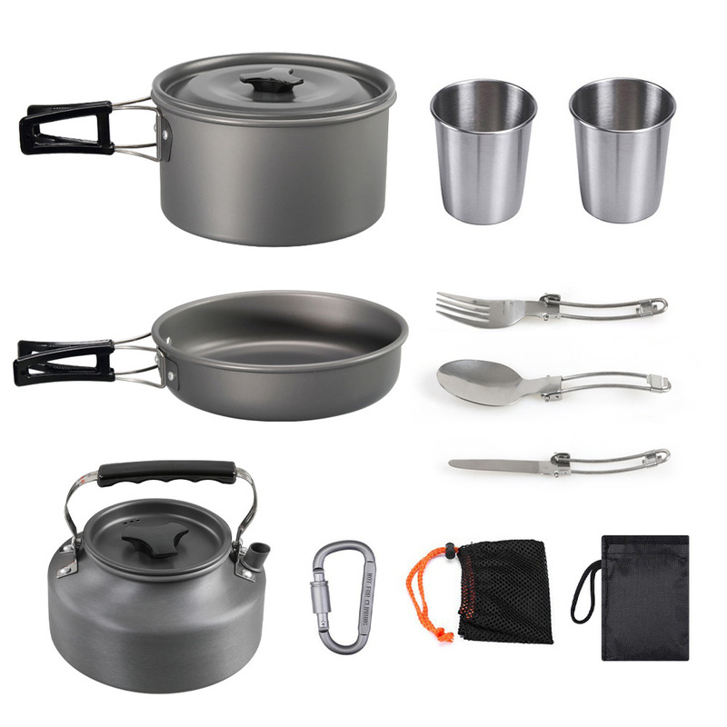 Outdoor camping set pot teapot set DS-310 set pot tableware combination portable picnic cookware combination three-piece set Outdoor camping set pot teapot set DS-310 set pot tableware combination portable picnic cookware combination three-piece set