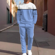 春秋季圆领3D印花休闲运动套装男长袖长裤宽松男士卫衣卫裤两件套