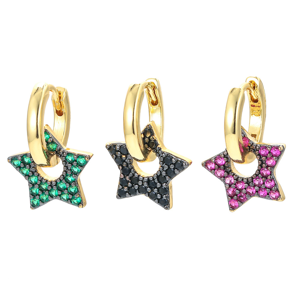 4g Weight Zircon Inlay Material Earrings Classification Wholesale Jewelry Five-pointed Star Diamond Copper Ear Clip Nihaojewelry