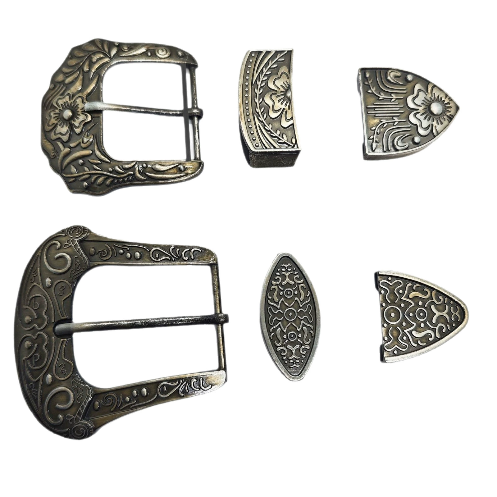 Ethnic retro metal belt, buckle, set, European style, 3 piece set