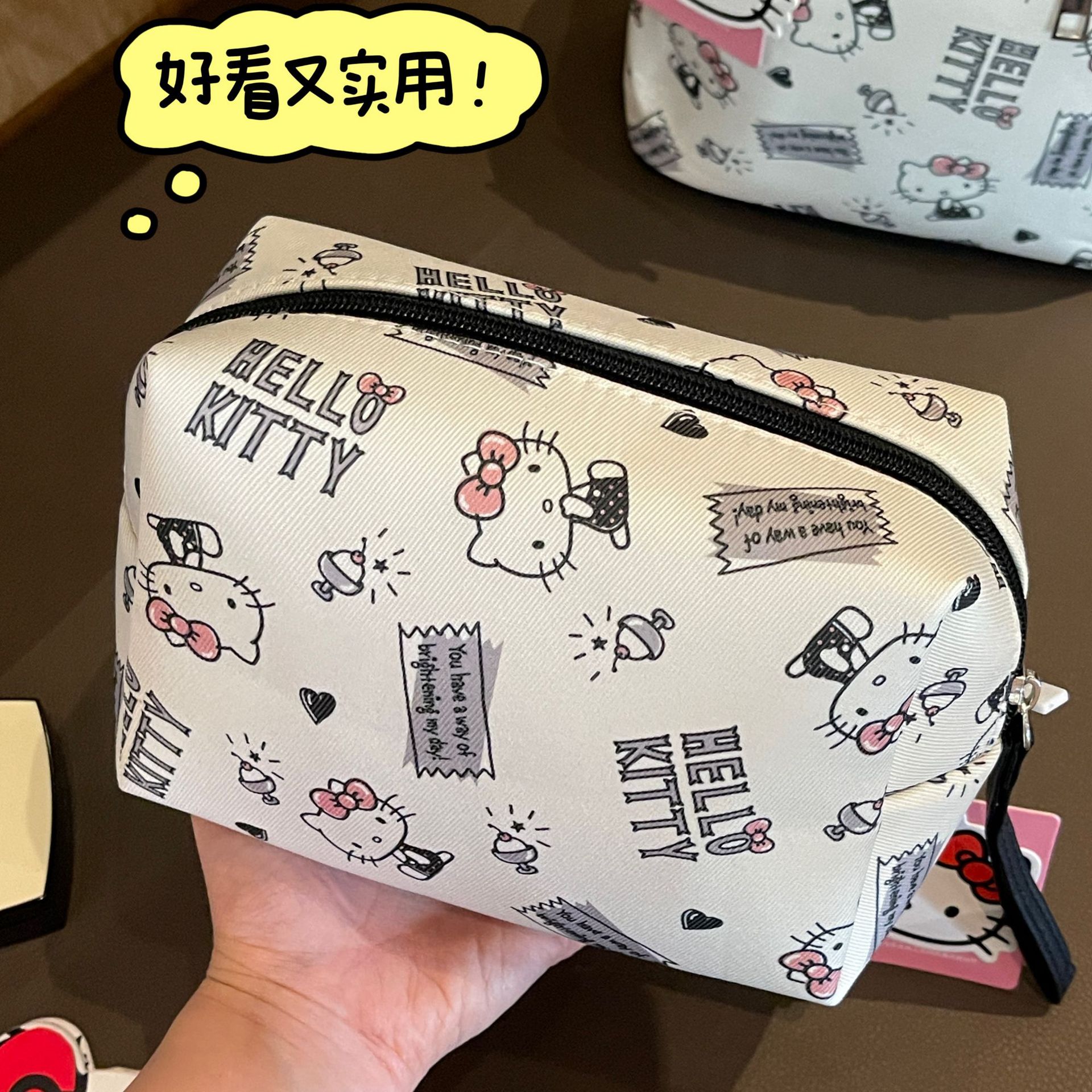 Bolsa de maquillaje de mujer gran capacidad adorable Kitty bolsa de almacenamiento bolsa de viaje portátil bolsa de lavado bolsa de almacenamiento de cosméticos