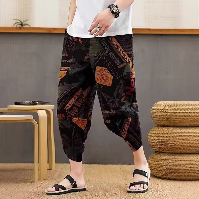 Cropped Pants Men's Shorts Summer Thin Trendy National Trendy Straight Loose Trendy Brand plus size Casual Beach Pants