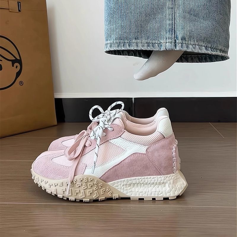 Women's 2025 Spring and Autumn New Thick-Soled Color-Block Casual Shoes with 7cm Height Increase for Petite Women, German Training Shoes, Forrest Gump Shoes