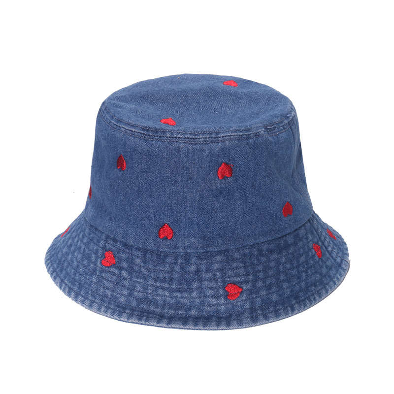 Women's Simple Style Heart Shape Flower Embroidery Flat Eaves Bucket Hat display picture 2