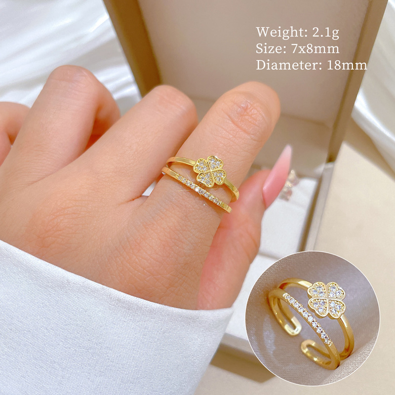 Vierblättriger Blumenring Mit Diamanten Verstellbar Damenschmuck_voghion.com