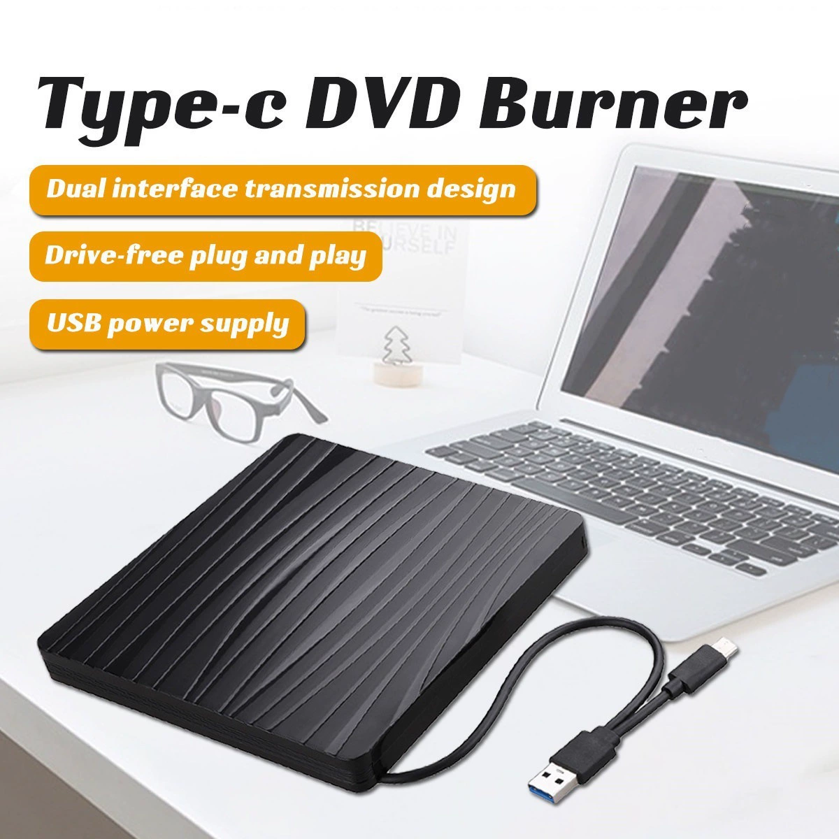 USB 3,0/Type C внешний DVD привод CD DVD-RW плеер записи рабочего стола