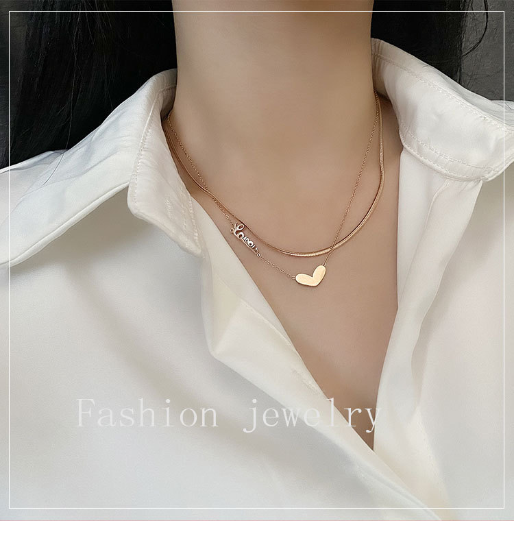 Titanium Steel Inlay Material Vacuum Plating Real Gold Plated 18K Gold Rose Gold Plated Silver Plated Letter Heart Shape 304 Stainless Steel Fashion Waterproof Non Tarnish Titanium Steel Layered Necklaces