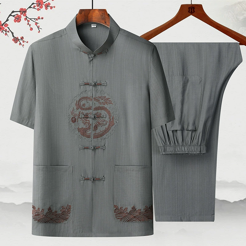 Летняя средняя и пожилая китайская одежда для мужчин в китайском стиле китайская одежда трансграничная мужская одежда с короткими рукавами льняная одежда