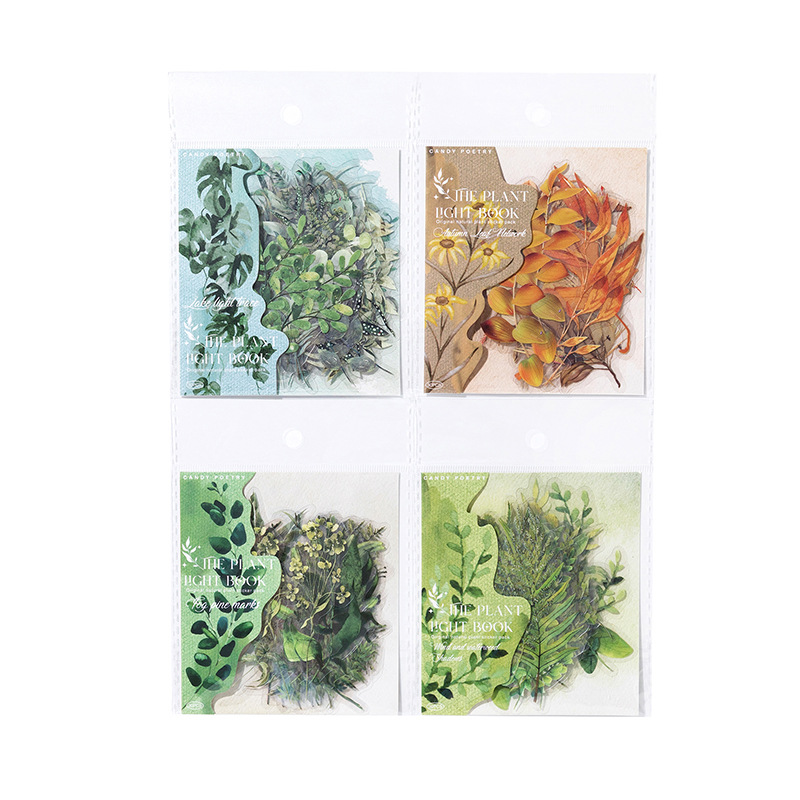 Sugar Poetry PET Etiqueta engomada de tinta blanca Paquete de libro de luz de planta Retro Estilo ins Planta diy Decoración engomada