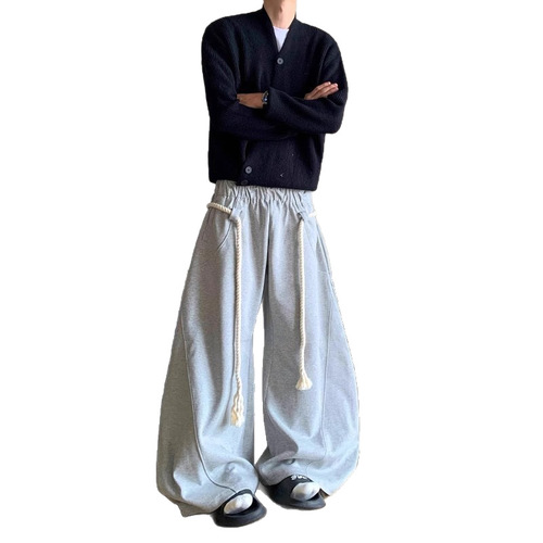 niche design, handmade thick rope, wide-leg, machete pants, men's American retro sweatpants, loose mop casual pants