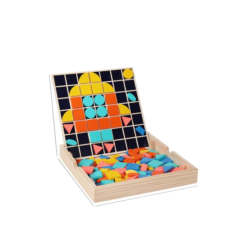 Cpc Cruz-frontera niños de madera mosaico 3D bloque de construcción estéreo rompecabezas niño color cognitivo educación temprana juego de puzzle