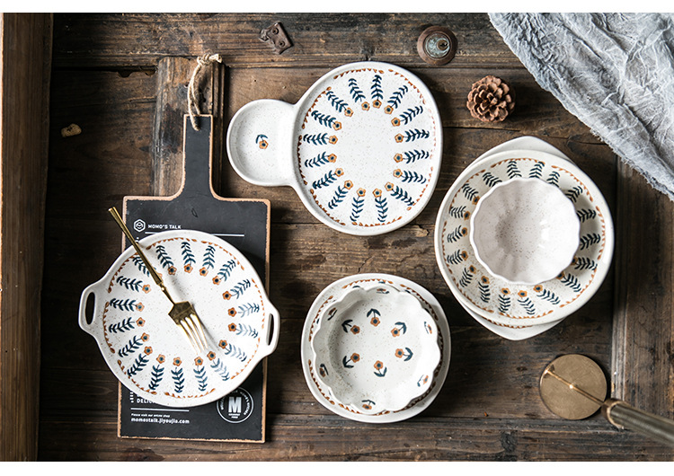 复古小花粗陶餐具