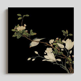 中国风客厅装饰画中古风餐厅卧室挂画喜鹊复古花鸟玄关画无框画