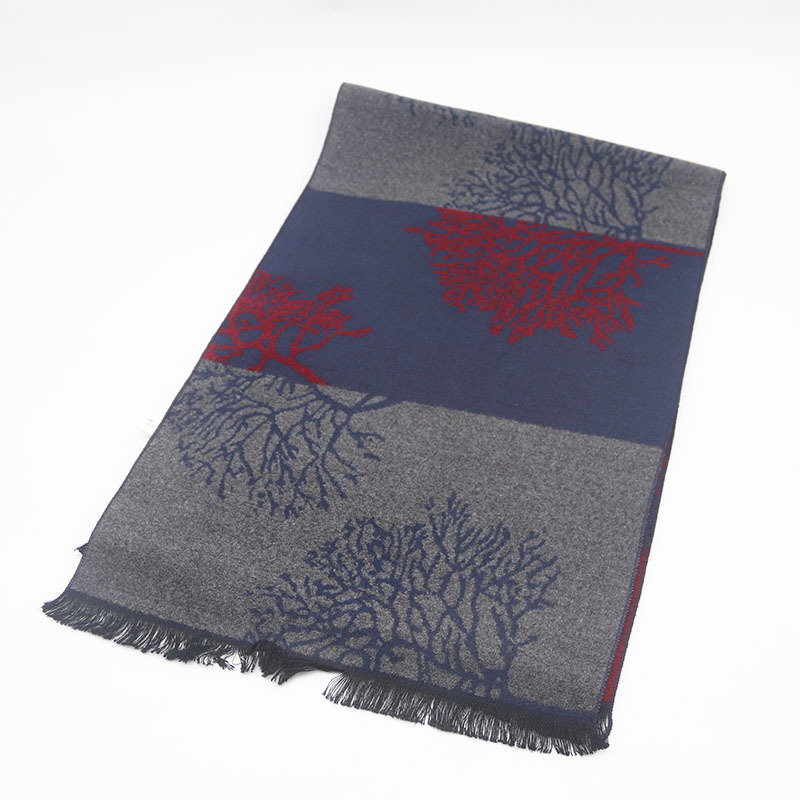 Cachecol de jacquard xadrez com franjas para homem_voghion.com