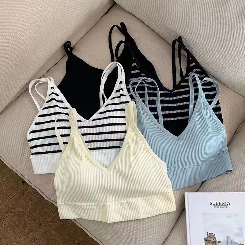 Autumn sexy underwear fixed cup breast pad anti-exposure small breasts junior high school high school students solid color striped straps