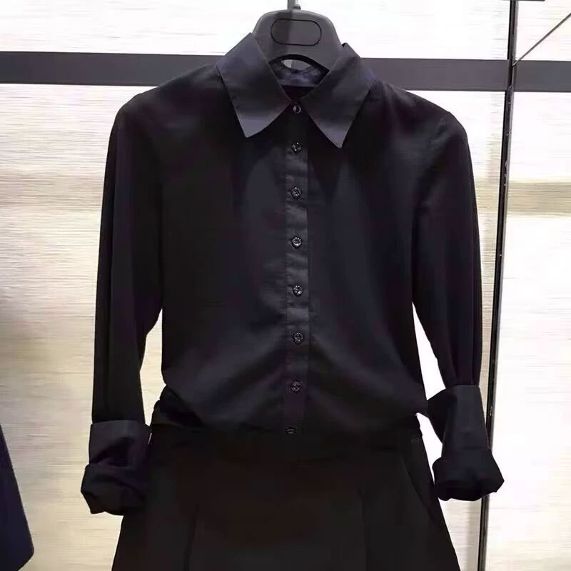 Same Style as in the Mall 2026 Women's Spring and Autumn New Versatile Lapel Slim Fit Solid Color Professional Long-Sleeve Shirt 1300042 Same Style as in the Mall 2026 Women's Spring and Autumn New Versatile Lapel Slim Fit Solid Color Professional Long-Sleeve Shirt 1300042