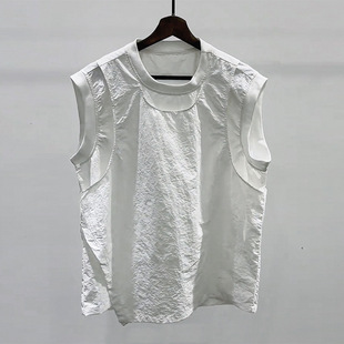 Seersucker Faux Two-Piece Vest for Men, Summer Thin Quick-Dry Design, Niche Sleeveless T-Shirt, Sports Old Man Shirt