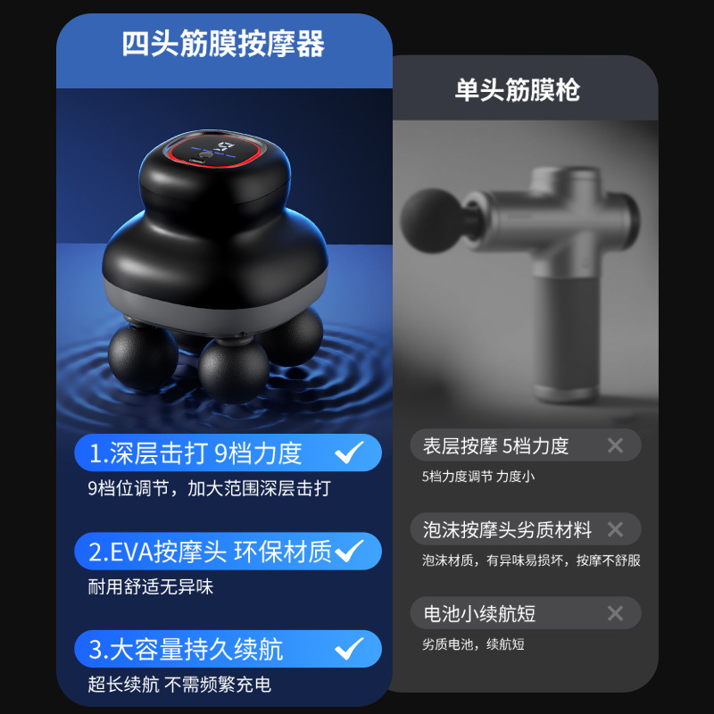 跨境四头筋膜枪按摩器迷你专业强震放松按摩枪液晶显示高频震动枪|undefined
