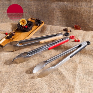 Outdoor Camping Stainless Steel Food Clip Wooden Handle Korean Cuisine Barbecue Kitchen Fried Steak Japanese Barbecue Clip
