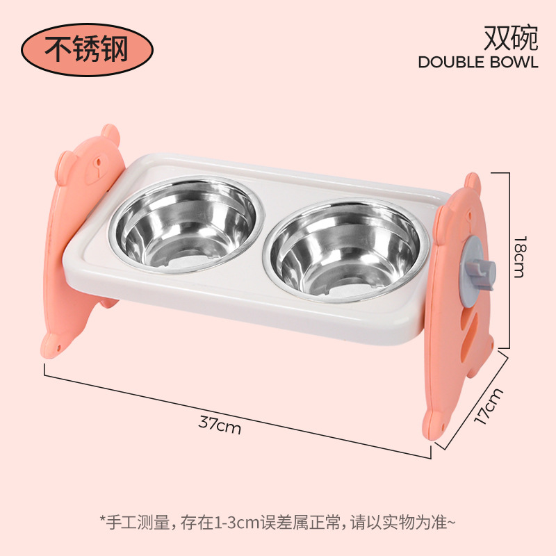 Tazón doble plegable de acero inoxidable Tazón para mascotas de acero inoxidable antivolcado y boca negra Tazón para perros Razón para gatos Tazón para comida para perros alta