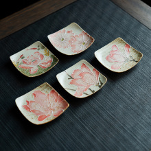 青花火石红杯垫中式茶壶垫家用描金堆雕纯手绘粉菊防烫隔热垫