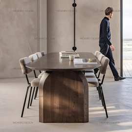 北欧实木侘寂风餐桌饭桌简约长桌设计师办公桌洽谈桌家用吃饭桌子