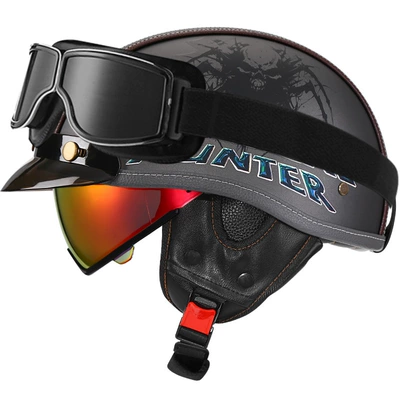 Motosiklet kaskı (dəbilqə) — Scoop Helmet - sub-grey-demon-hunter-aurora-red-mirror-square-retro-mirror-m