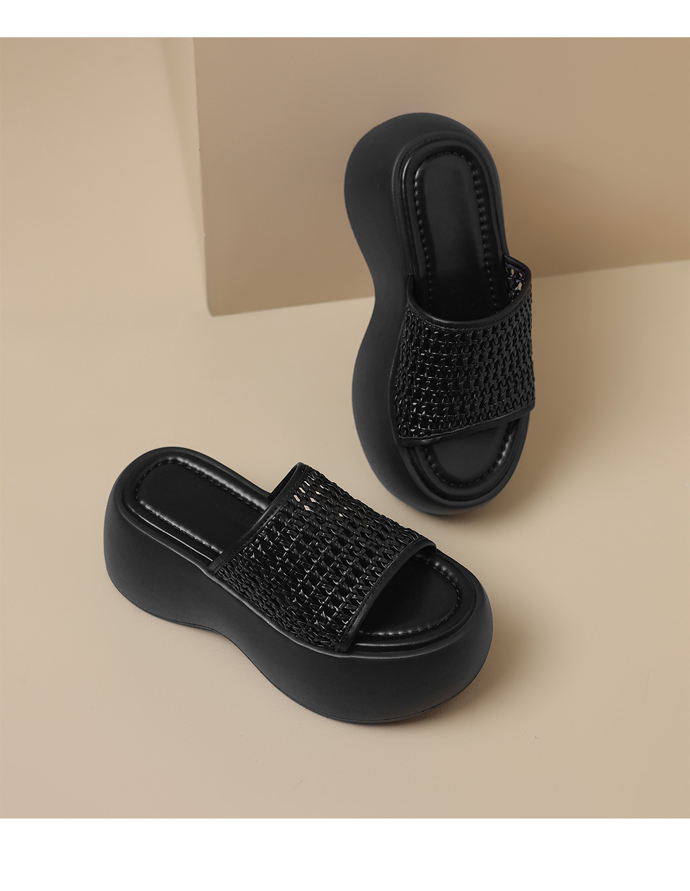 Dép sandal nữ quai chữ V đế xuồng cao, đan rỗng đi biển mùa hè — Màu đen, Màu vàng, Màu bạc chi tiết 19