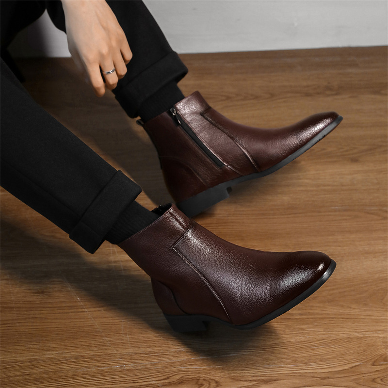 Herrläderstövlar slim fit med dragkedja för business_voghion.com
