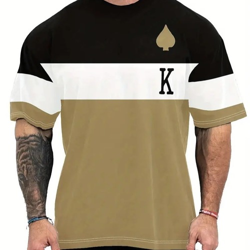 Summer Striped Digital Pattern Short-Sleeve T-Shirt for Men, Round Neck, Versatile Casual Sports Top ME13