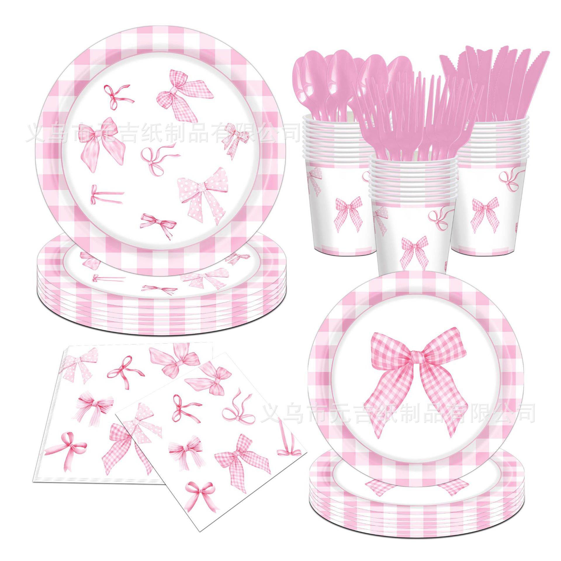 Nuevo arco rosa transfronterizo tema de cumpleaños cubiertos de cena tazas de papel toallas de papel conjunto de bandeja desechable image 1