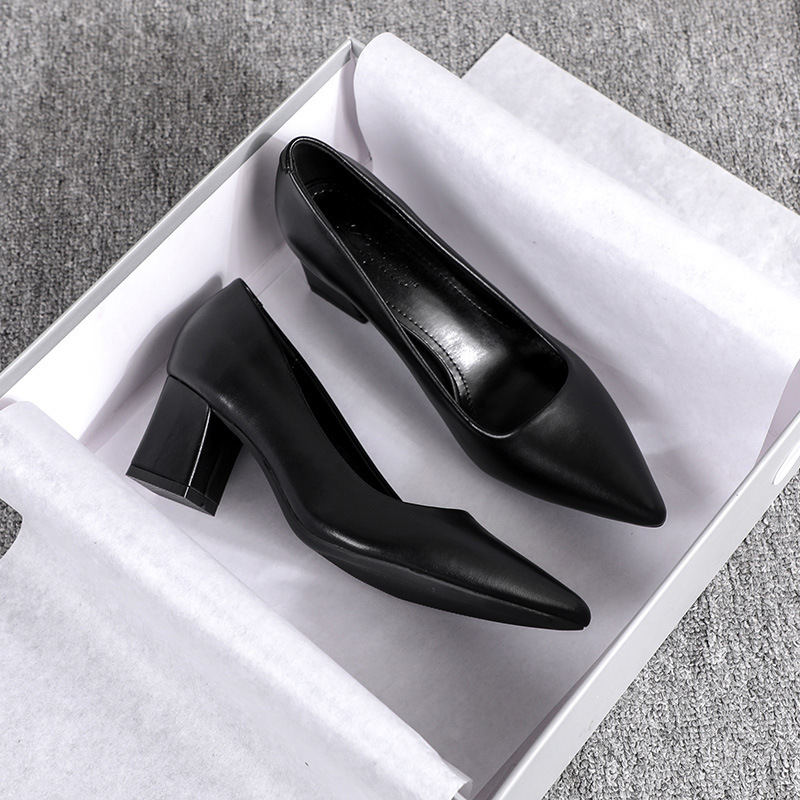 555-85 Black Leather Shoes for Women 2026 Spring New Style Soft-Soled Professional High-Heeled Shoes with Thick Heels for Long Standing Work Shoes 555-85 Black Leather Shoes for Women 2026 Spring New Style Soft-Soled Professional High-Heeled Shoes with Thick Heels for Long Standing Work Shoes