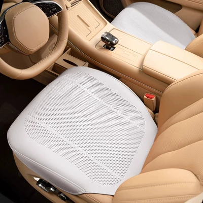 Seat cushion, seat cover for All Seasons, High-End, Ventilated, Cool - off-white-punched-breathable-fully-hemmed-front-row-pair