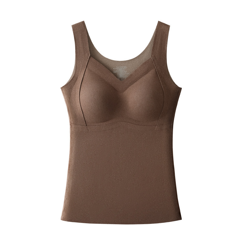 Otoño y invierno cordero parche de seda chaleco cálido damas con cojín de pecho camiseta de base cercana chaqueta calentamiento ropa interior abdominal