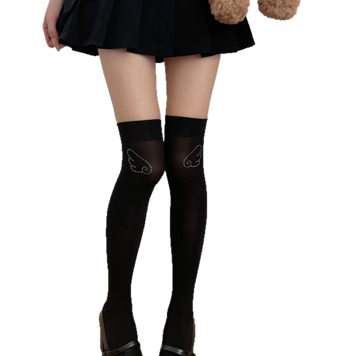 Носки PATTKIN Girly Wings JK из натуральной кожи для горячих девушек, бархатные, черно-белые, носки с ромбами выше колена с рисунком кошачьих когтей