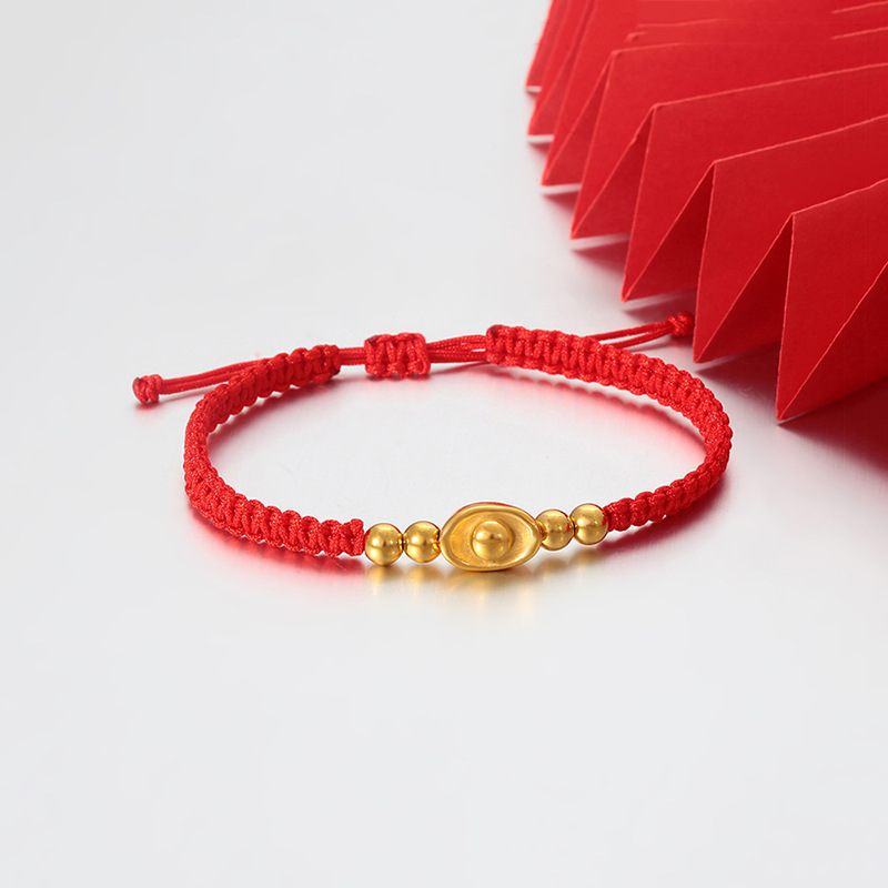 Xuping brazalete de cuerda roja tejida a mano acero inoxidable 24k accesorios de bola de oro imitación joyas de lujo ligeras al por mayor mujeres