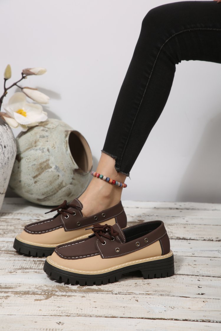 Damesloafers in grote maten met vetersluiting, kleurblokken, casual, lente, nieuwe stijl, enkelschoenen_voghion.com
