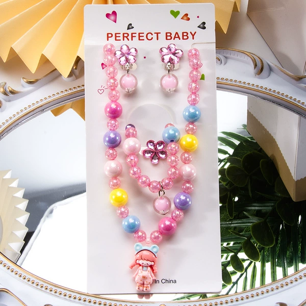 Pink necklace with pigtail, chain, set