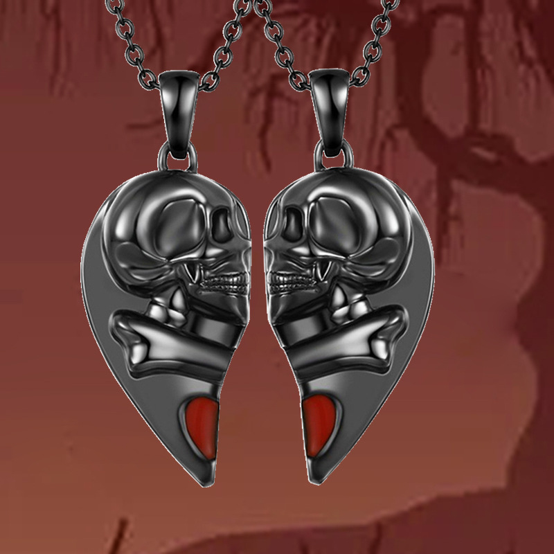 All Seasons Season Couple Gender Retro Heart Shape Skull Alloy Cable Chain Pendant Necklaces Wholesale