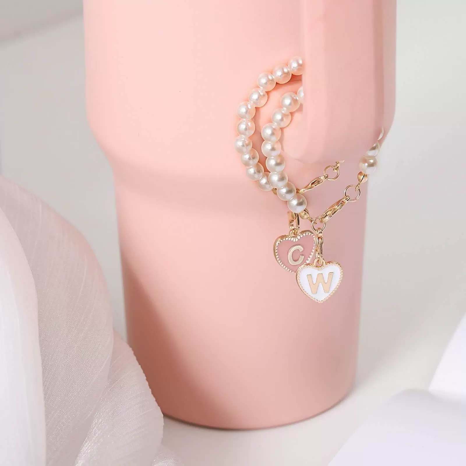 Straw, chain with letters pearl, set, 26 pieces