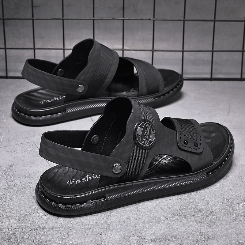 Мужские кожаные сандалии, летняя верхняя одежда, вождение, сандалии для папы, спортивная мягкая подошва, нескользящие, износостойкие, вьетнамские пляжные тапочки.