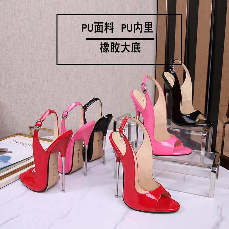 Dép sandal nữ cao gót mũi cá tính gót mảnh 16 cm phong cách Âu Mỹ — Màu đen, Màu đỏ, Đỏ đào chi tiết 2