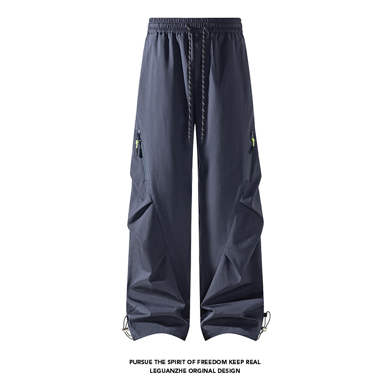 Men's Spring Softshell Mountain Style Water-Resistant Outdoor Fishing Hiking Wide-Leg Pants With Pleated Side Zipper And_voghion.com