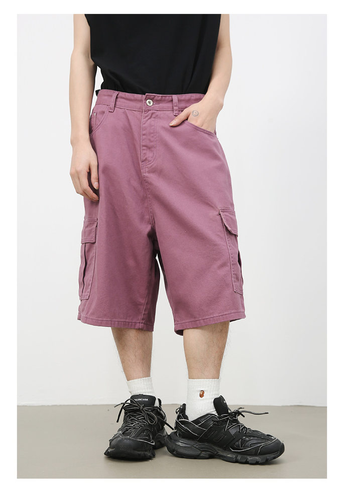 Quần short denim nam ống rộng ống đứng lửng 5 tấc phong cách Hàn, form rộng rãi dễ phối đồ — Hồng đào, Màu be nhạt, Màu cà phê, Trắng be chi tiết 20